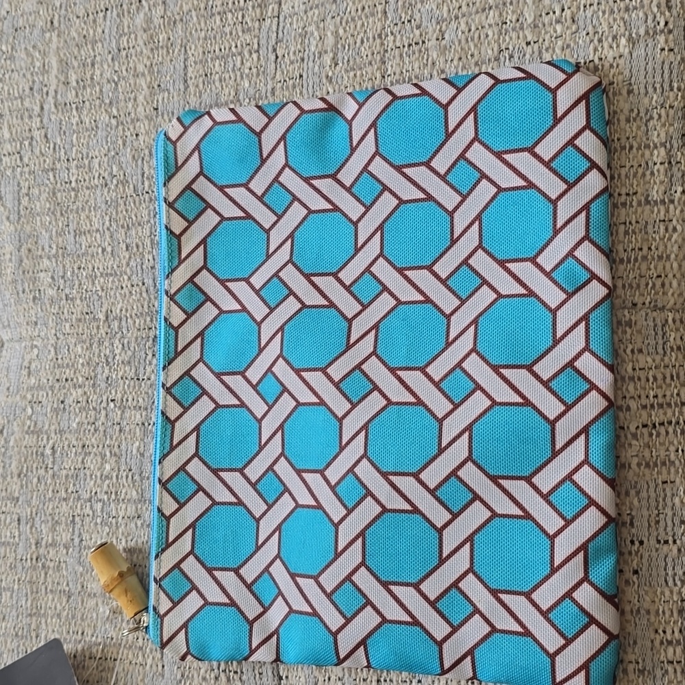 ATTICUS BRAND WOMEN'S TEAL BLUE ZIPPERED COSMETIC BAG POUCH